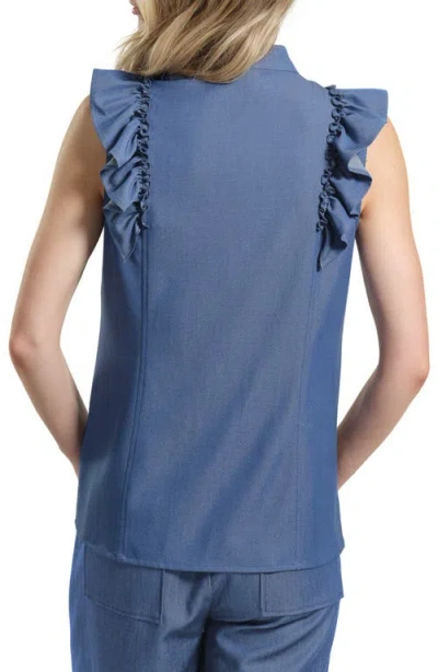 Isaac Mizrahi New York Ruffle Button-up Shirt In Blue