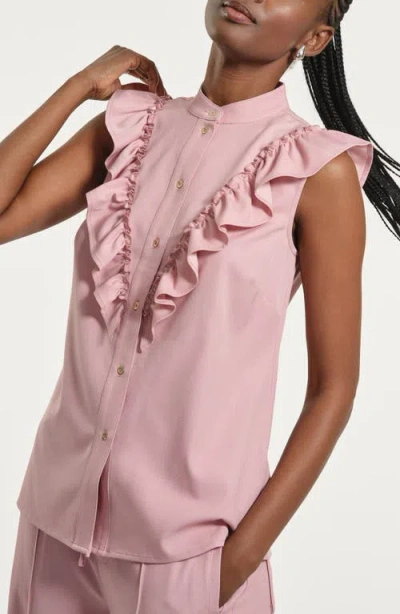 Isaac Mizrahi New York Ruffle Button-up Shirt In Pink