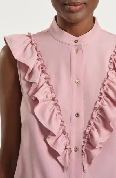Isaac Mizrahi New York Ruffle Button-up Shirt In Pink