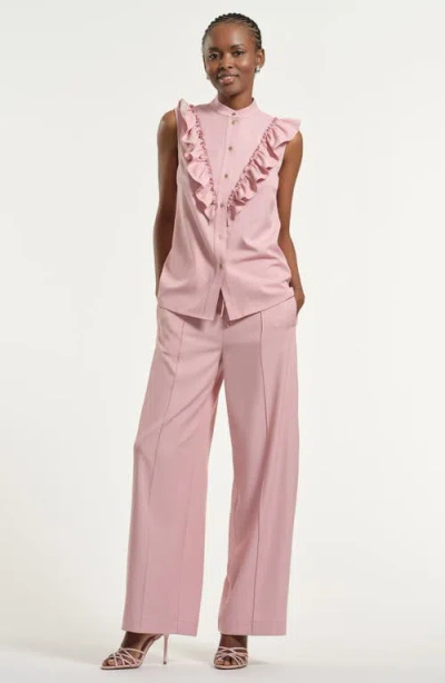 Isaac Mizrahi New York Ruffle Button-up Shirt In Pink