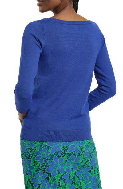 Isaac Mizrahi New York Stripe Scoop Neck Sweater In Blue