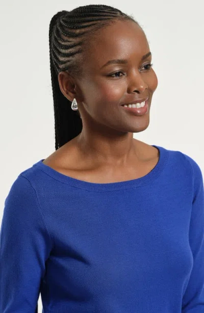 Isaac Mizrahi New York Stripe Scoop Neck Sweater In Blue