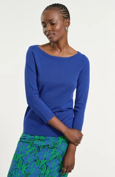 Isaac Mizrahi New York Stripe Scoop Neck Sweater In Blue