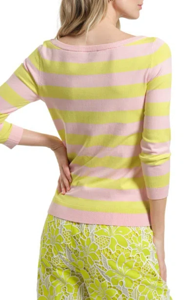Isaac Mizrahi New York Stripe Scoop Neck Sweater In Yellow