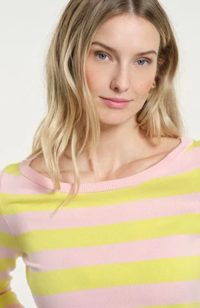 Isaac Mizrahi New York Stripe Scoop Neck Sweater In Yellow