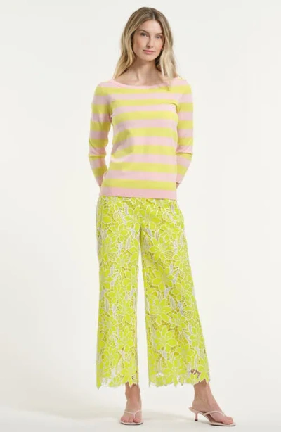 Isaac Mizrahi New York Stripe Scoop Neck Sweater In Yellow