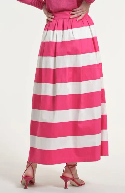 Isaac Mizrahi New York Wide Stripe Stretch Cotton Maxi Skirt In Pink