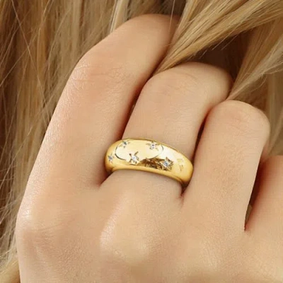 Spero London Celestial Star Sterling Silver Dome Ring With Stones In White