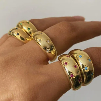 Spero London Celestial Star Sterling Silver Dome Ring With Stones In White