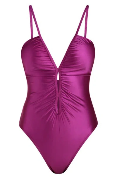 La Blanca Earth Lace-up One-piece Swimsuit In Purple