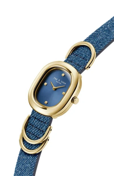 Rag & Bone Rory Denim Strap Watch, 25mm In Gold