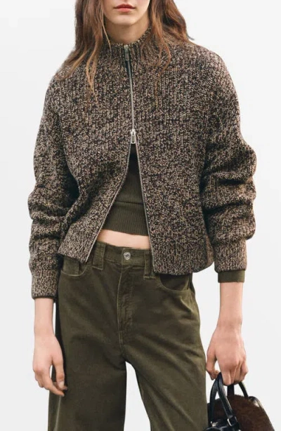 Mango Mélange Zip-up Cardigan In Brown