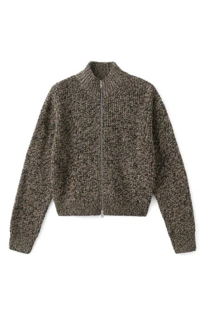 Mango Mélange Zip-up Cardigan In Brown