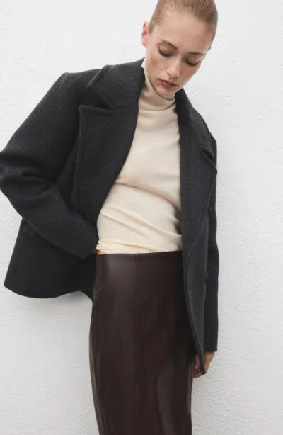 Mango Faux Leather Midi Pencil Skirt In Brown