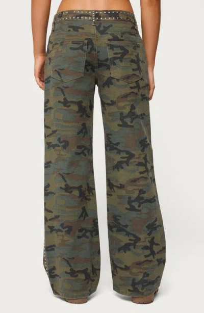 Edikted Quicy Studded Low Rise Baggy Jeans In Green