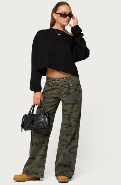 Edikted Quicy Studded Low Rise Baggy Jeans In Green