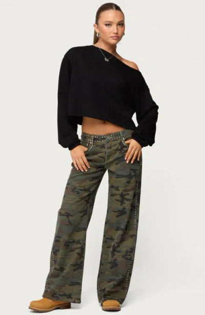 Edikted Quicy Studded Low Rise Baggy Jeans In Green
