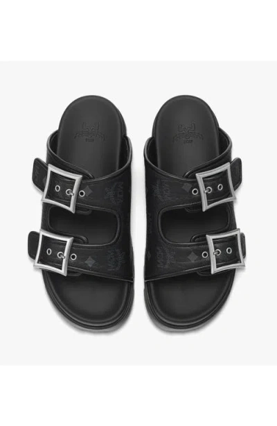 Mcm Buckle-detail Flat Sandals In Black