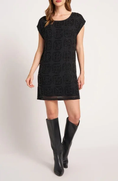 Matty M . Beaded Cap Sleeve Shift Minidress In Black