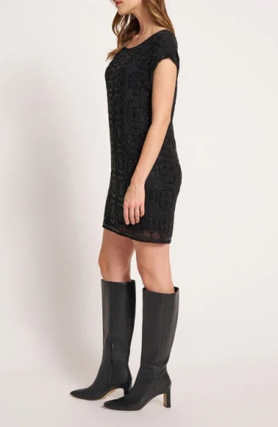 Matty M . Beaded Cap Sleeve Shift Minidress In Black