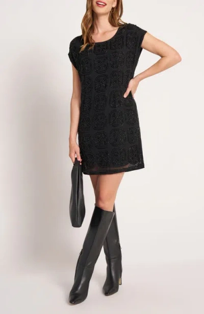 Matty M . Beaded Cap Sleeve Shift Minidress In Black