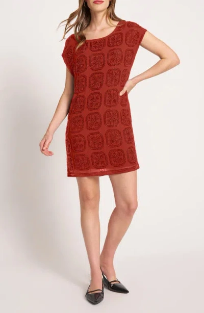 Matty M . Beaded Cap Sleeve Shift Minidress In Red