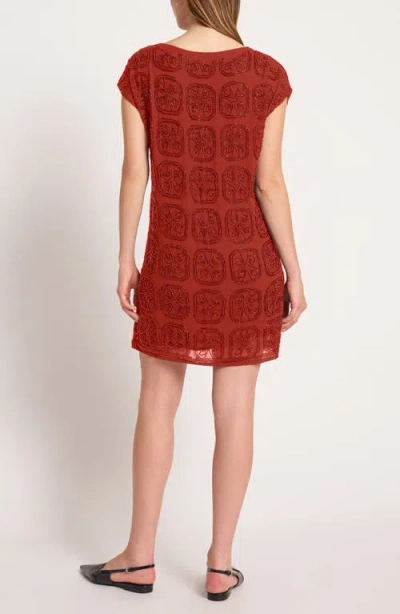 Matty M . Beaded Cap Sleeve Shift Minidress In Red