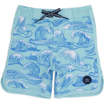 Feather 4 Arrow Kids' Wave Print Scallop Board Shorts In Multi