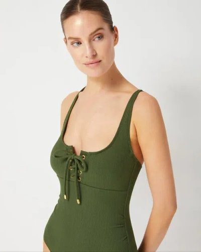 Change Of Scenery Taylor Lace-up Underwire One-piece Swimsuit In Green