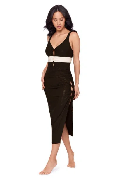 Magicsuit ® Block Party Ruched Side Tie Convertible Cover-up Maxi Skirt In Brown