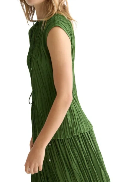 Scotch & Soda Tie Front Micropleat Top In Green