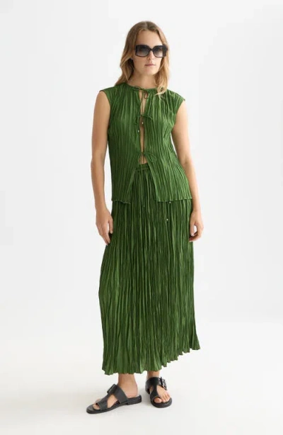 Scotch & Soda Tie Front Micropleat Top In Green