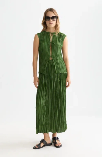 Scotch & Soda Pleated Drawstring Midi Skirt In Green