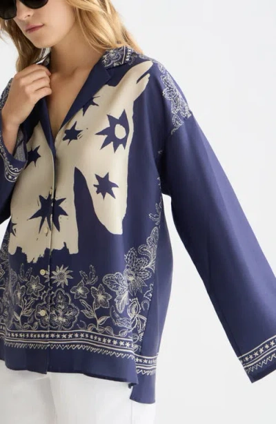 Scotch & Soda Relaxed Fit Mixed Print Button-up Shirt In Blue