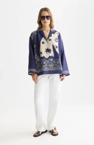 Scotch & Soda Relaxed Fit Mixed Print Button-up Shirt In Blue