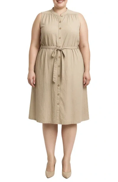 Standards & Practices Belted Sleeveless Cotton Shirtdress In Brown