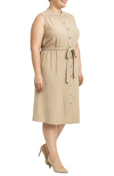 Standards & Practices Belted Sleeveless Cotton Shirtdress In Brown