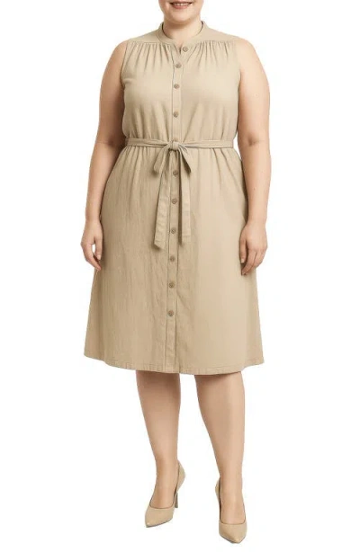 Standards & Practices Belted Sleeveless Cotton Shirtdress In Brown