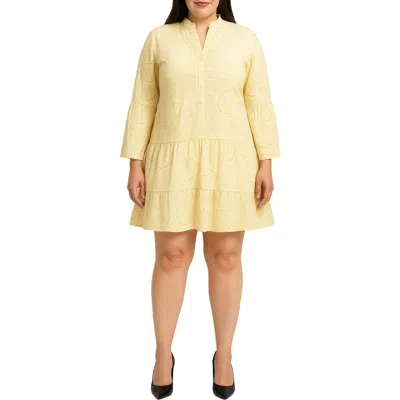 Standards & Practices Bell Sleeve Eyelet Tiered Dress In Yellow