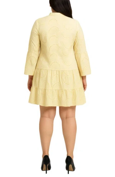 Standards & Practices Bell Sleeve Eyelet Tiered Dress In Yellow