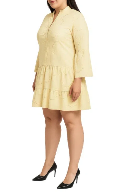 Standards & Practices Bell Sleeve Eyelet Tiered Dress In Yellow