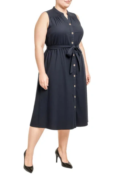Standards & Practices Belted Sleeveless Cotton Shirtdress In Black
