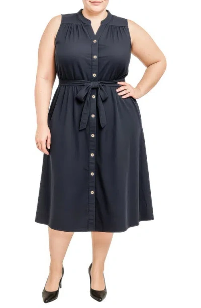 Standards & Practices Belted Sleeveless Cotton Shirtdress In Black