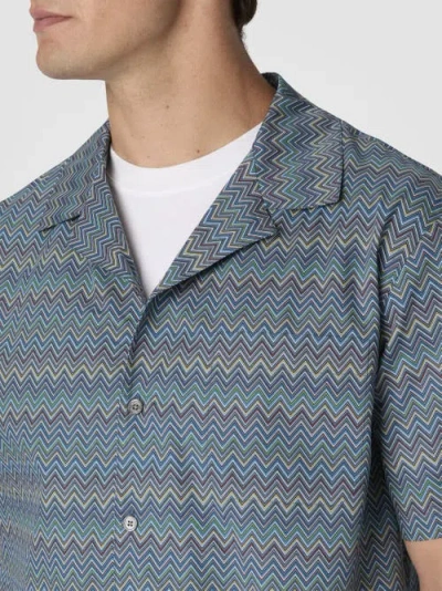 Missoni Bowling Shirt With Zigzag Pattern In Blue