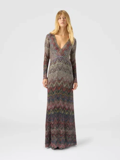 Missoni Long Dress With V-neck And Zigzag Pattern In Multi