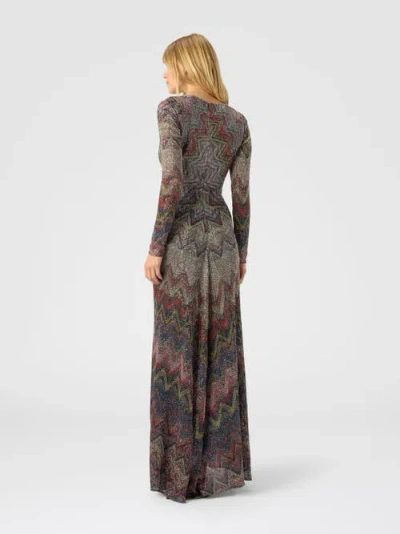 Missoni Long Dress With V-neck And Zigzag Pattern In Multi