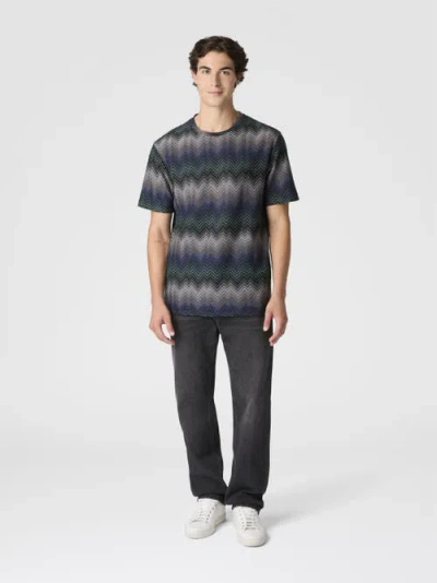 Missoni Crew Neck T-shirt With Irregular Zigzag In Blue