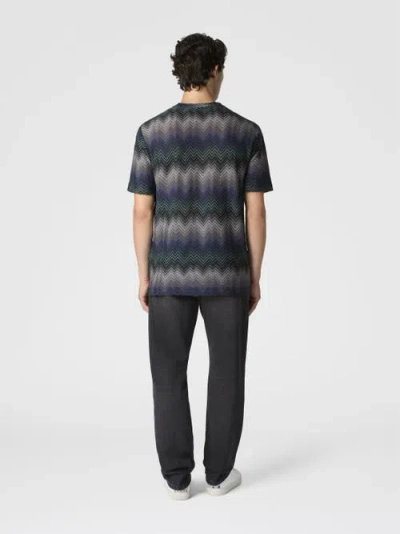 Missoni Crew Neck T-shirt With Irregular Zigzag In Blue