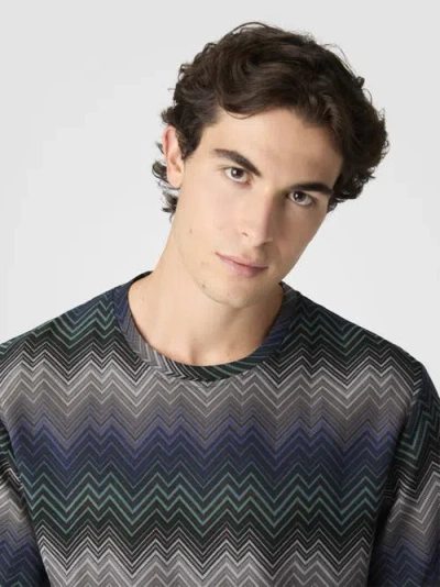 Missoni Crew Neck T-shirt With Irregular Zigzag In Blue