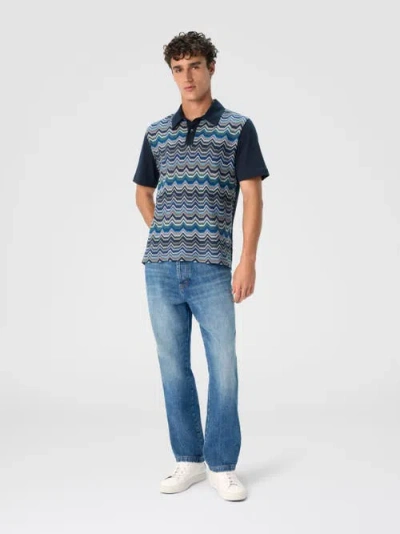 Missoni Short Sleeve Polo With Geometric Zigzag Pattern In Blue